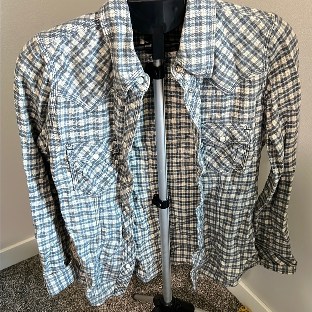 True Religion Blue and White Plaid Button Down Shirt